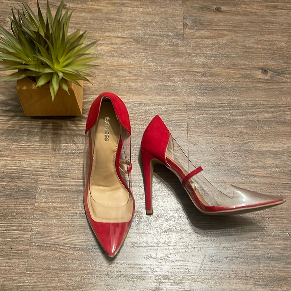 Express red & clear heels